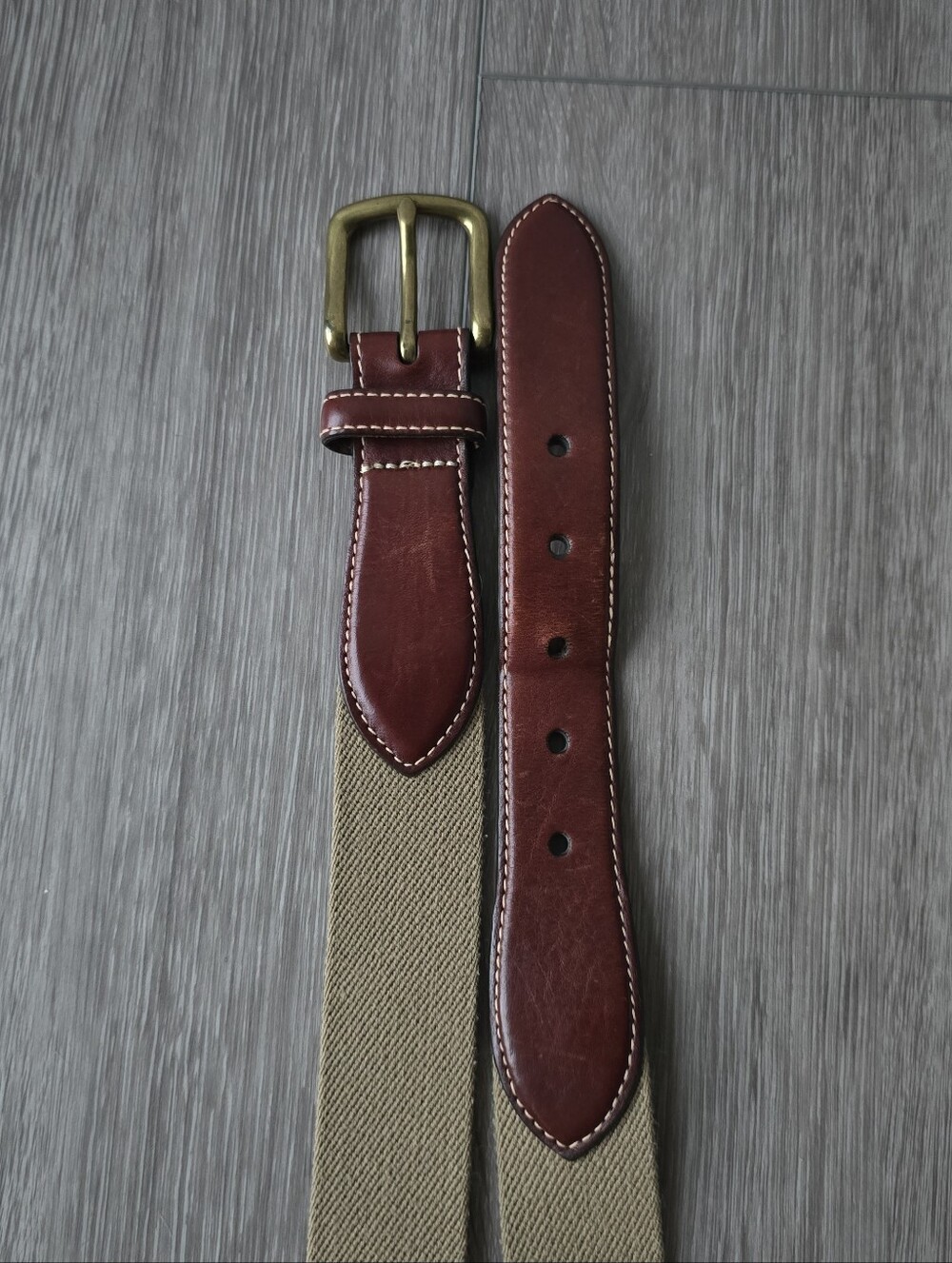 L.L. Bean Canvas Web Belt Size 34 Solid Brass Buckle Oxblood Leather Tip